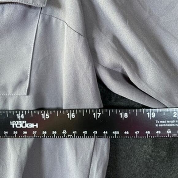 Express Womens Blouse Gray Zipper V Neck Roll Tab Sleeve Flowy Small - Picture 8 of 14